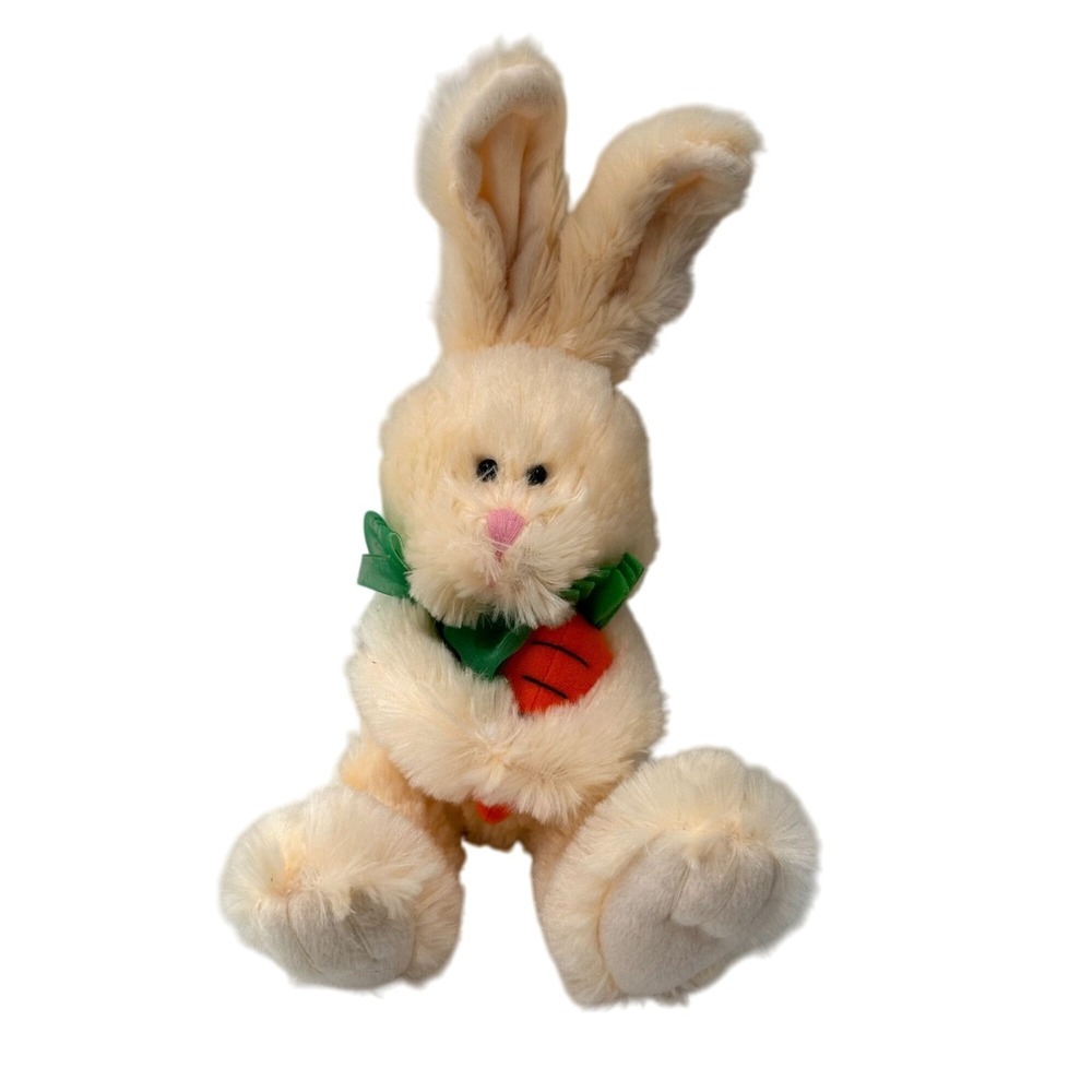 American Greetings Plush Bunny Rabbit Carrot Green Bow Easter‎ Poseable Ears 13"